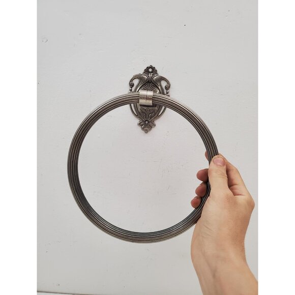 vintage Brass Towel Holder For Bathroom Wall , Engraved Towel Holder Ring, Solid - Picture 10 of 10